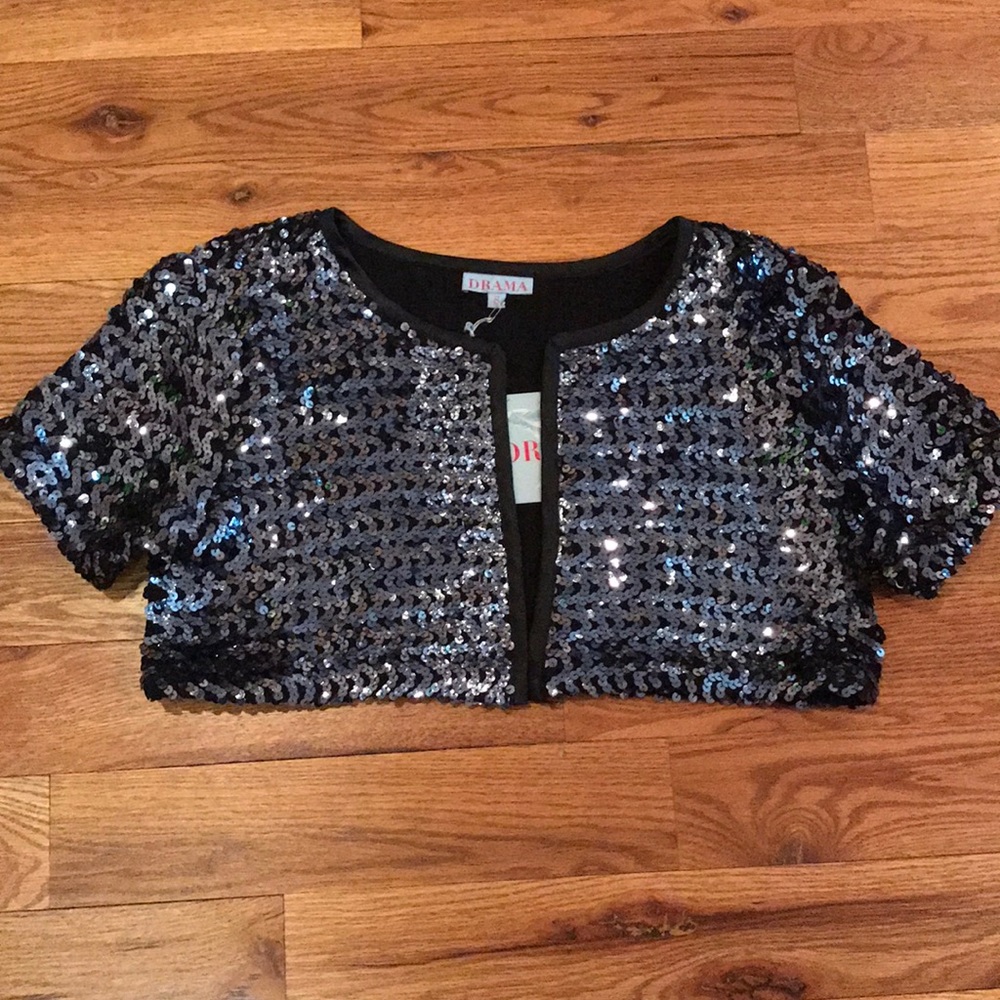 DRAMA Sparkle Black Bolero Jacket Size S NWT